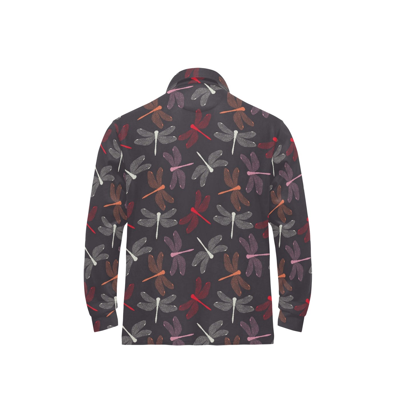 Dragonfly Pattern Print Design 01 Long Sleeve Polo Shirt For Men's