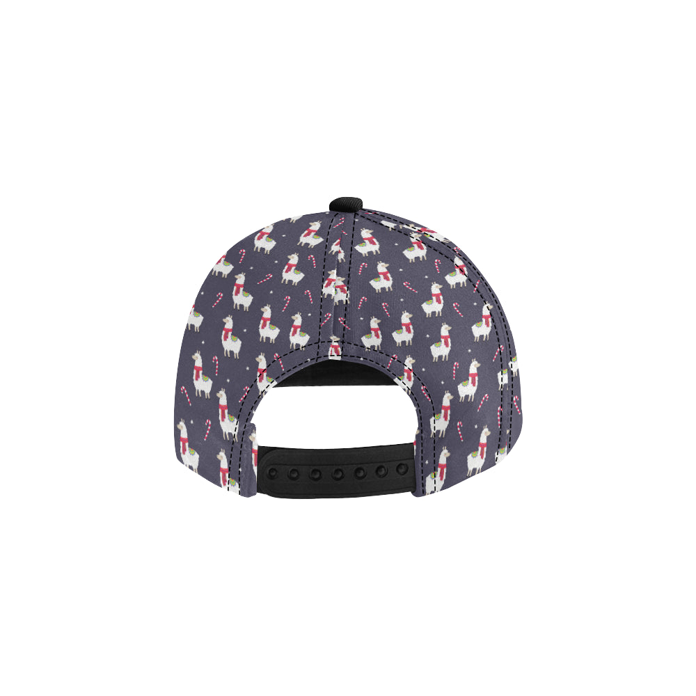 Llama with Candy Cane Themed Print Snapback Cap