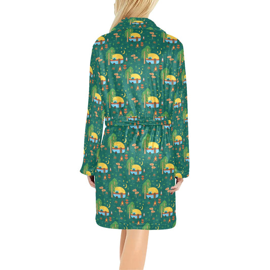 Camping Camper Pattern Print Design 06 Women's Fleece Robe