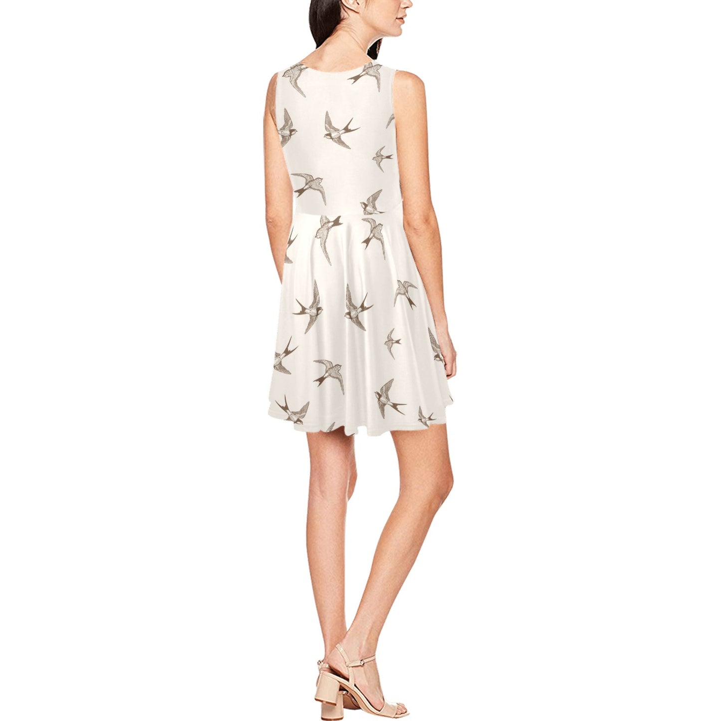 Swallow Bird Pattern Print Design 01 Sleeveless Dress