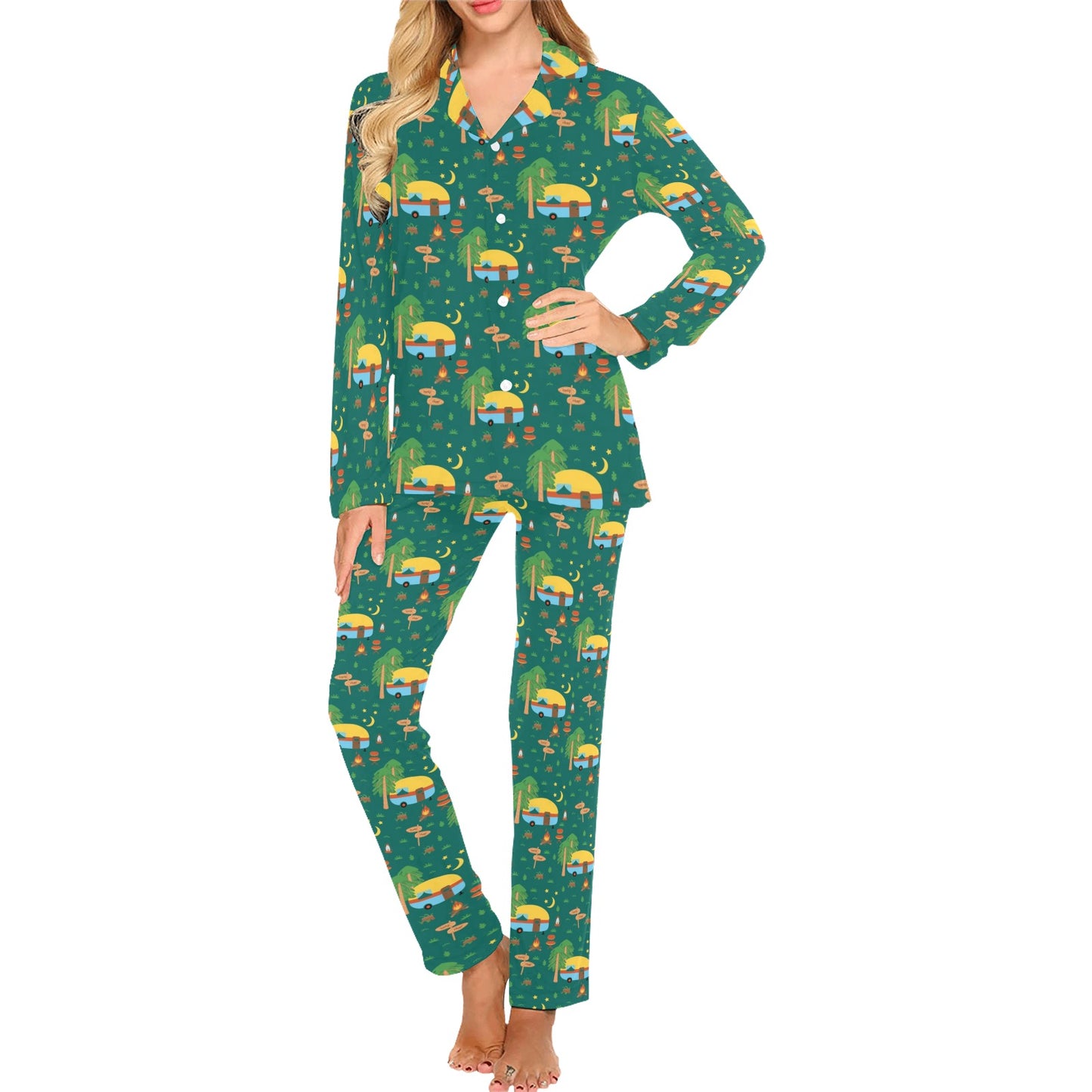 Camping Camper Pattern Print Design 06 Women's Long Pajama Set