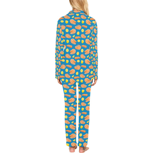 Salmon Steak With Lemon Print Design LKS308 Women's Long Pajama Set