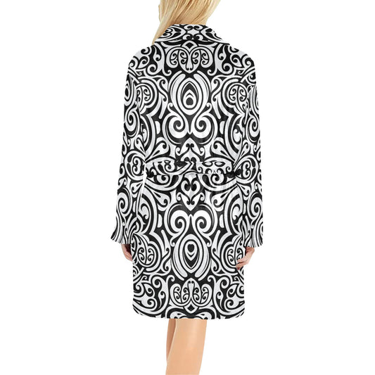 Polynesian Tattoo Pattern Women's Fleece Robe