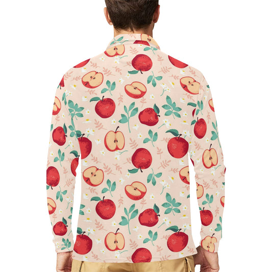 Apple Pattern Print Design AP06 Long Sleeve Polo Shirt For Men's