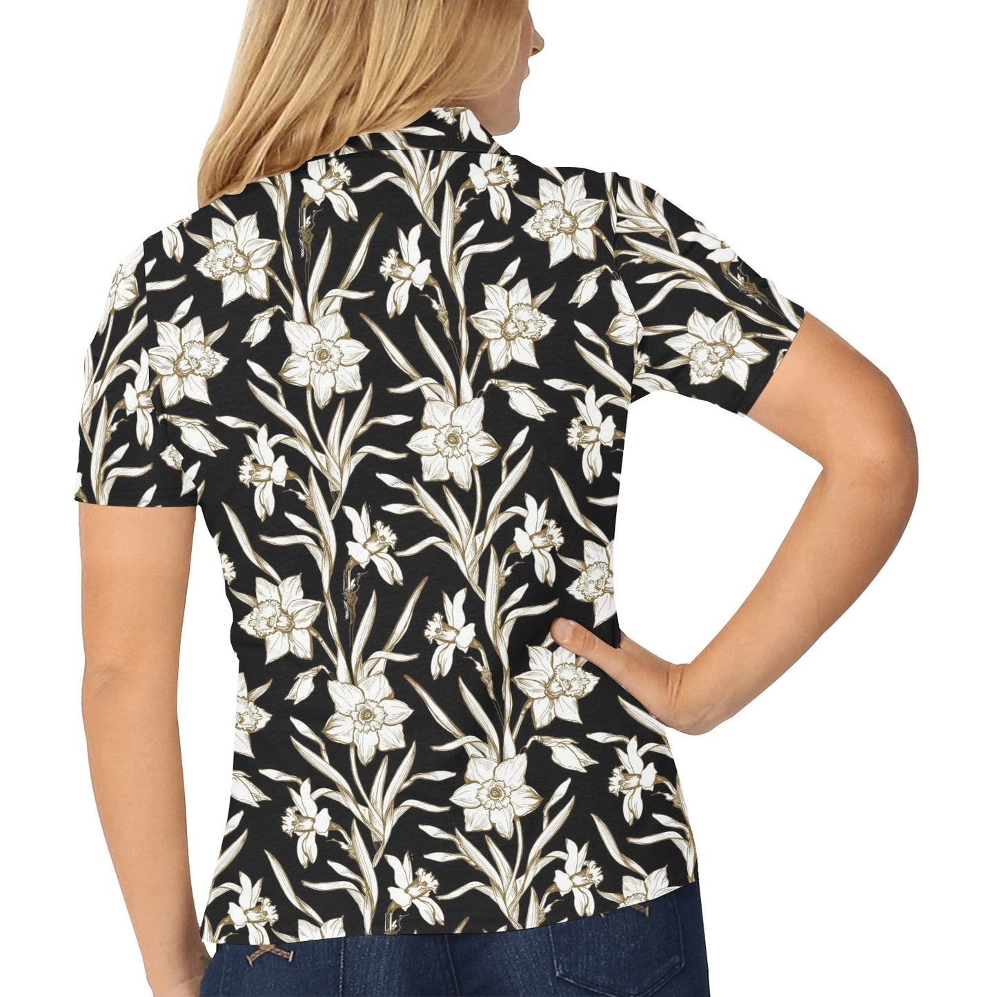 Daffodils Pattern Print Design DF06 Women's Polo Shirt