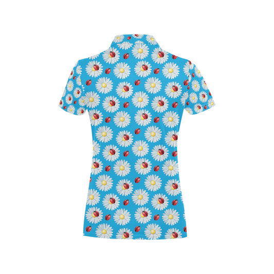 Ladybug with Daisy Themed Print Pattern Women's Polo Shirt