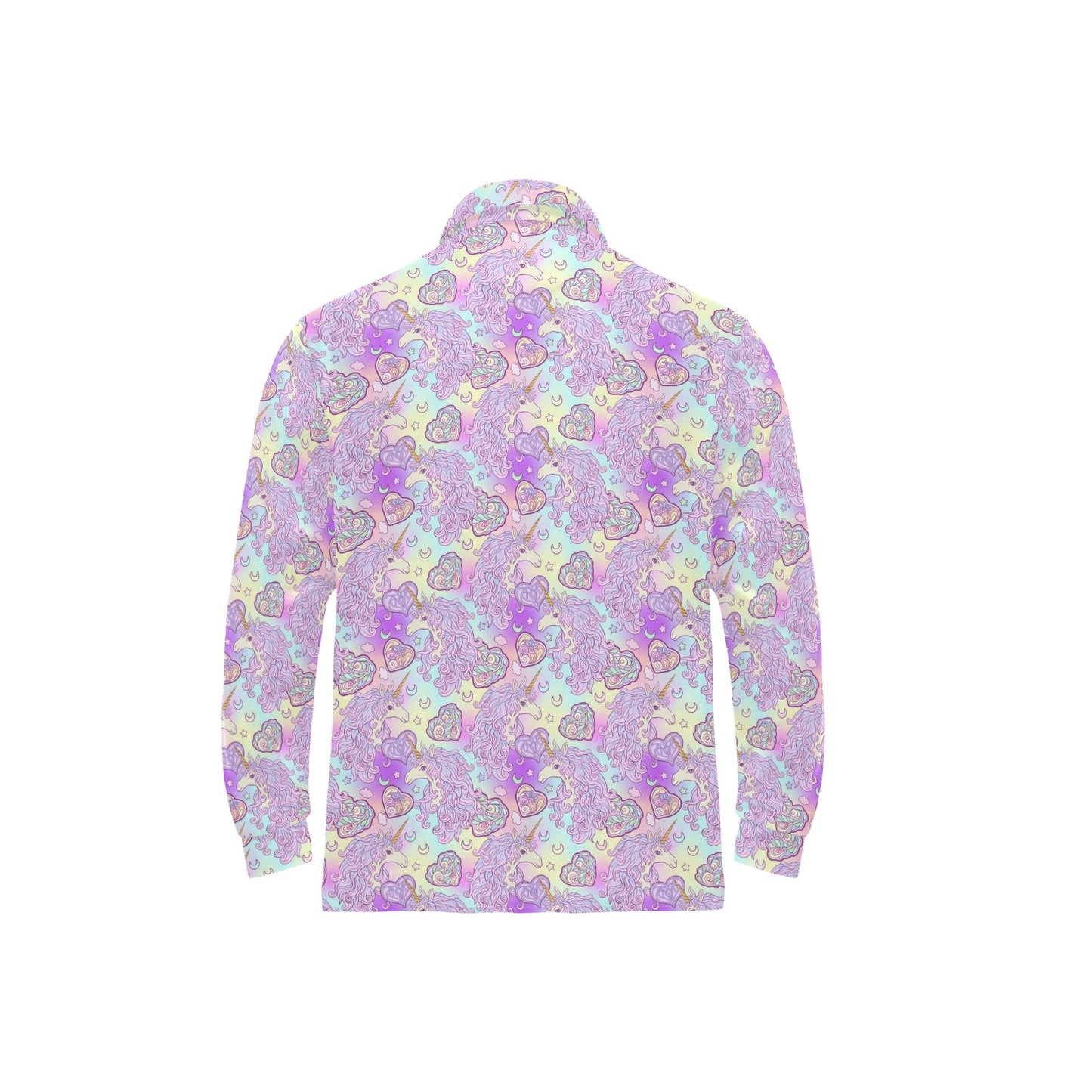 Unicorn Rainbow Star Heart Print Long Sleeve Polo Shirt For Men's