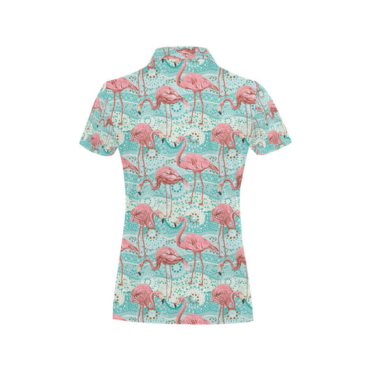 Flamingo Background Themed Print Women's Polo Shirt