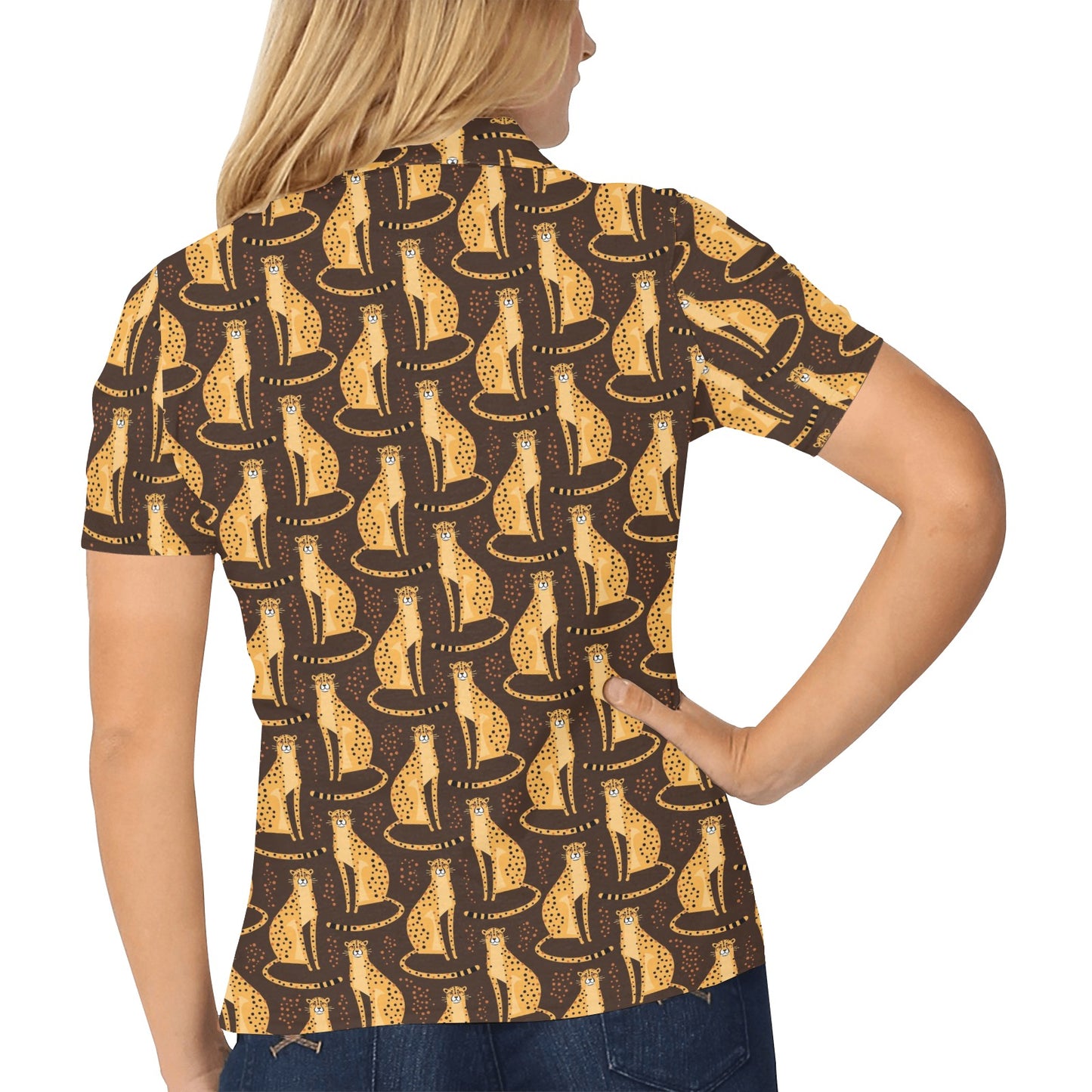 Cheetah Pattern Print Design 03 Women's Polo Shirt
