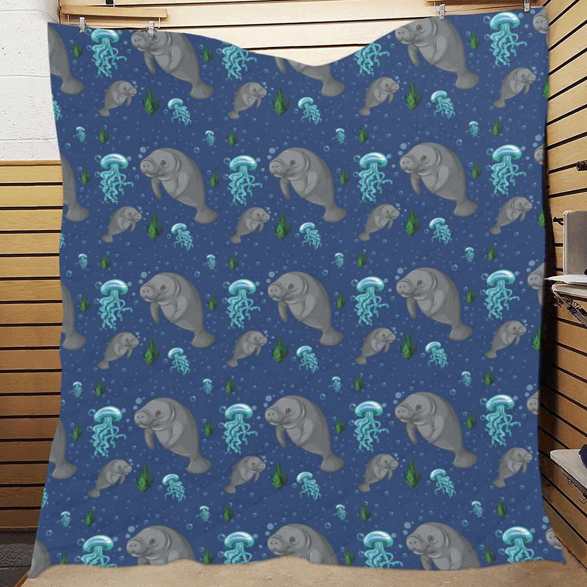 Manatee Pattern Print Design 01 Premium Quilt