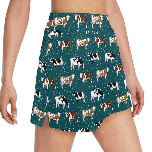 Cattle Print Design LKS404 17" Golf & Pickleball Skort with Pockets