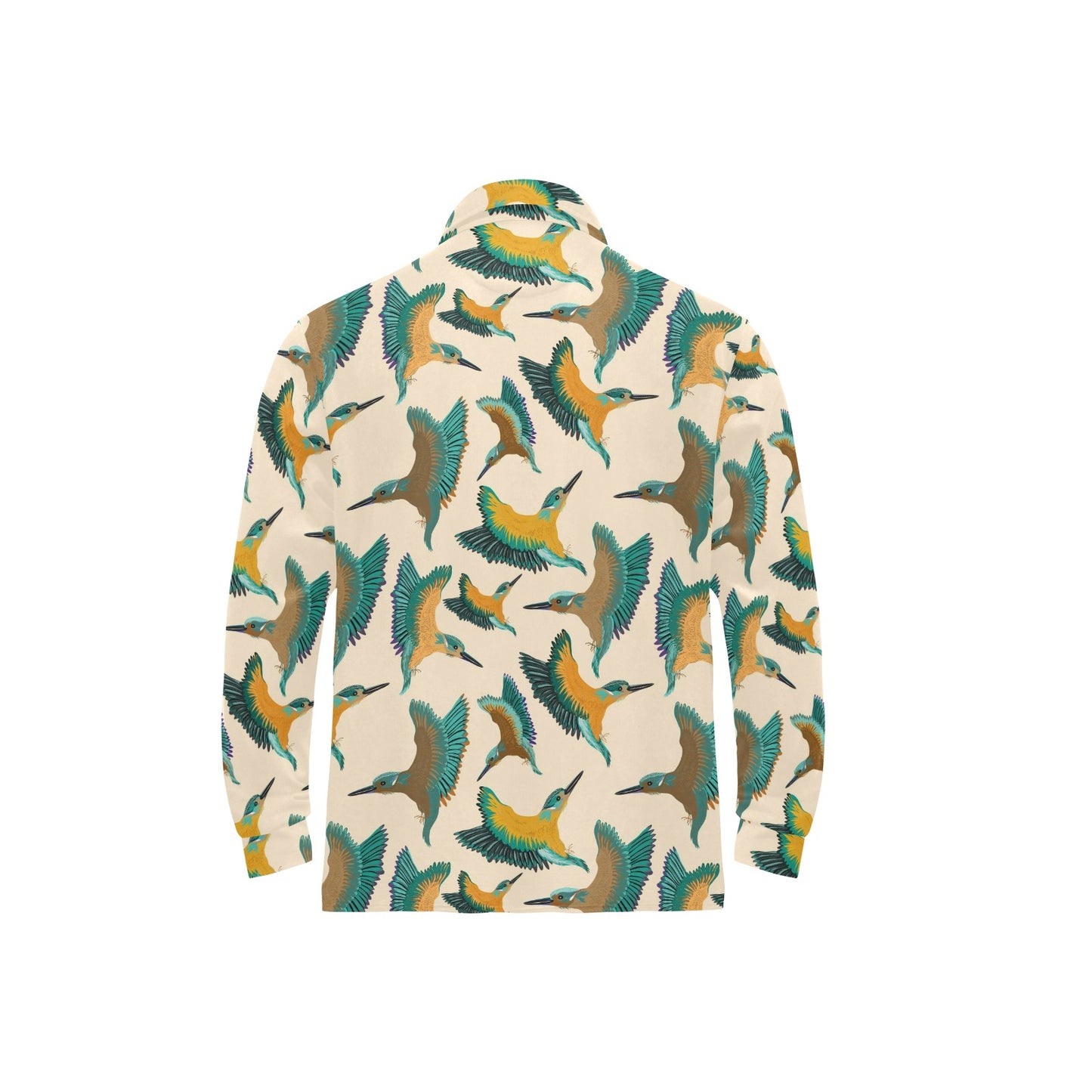 Kingfisher Pattern Print Design 02 Long Sleeve Polo Shirt For Men's