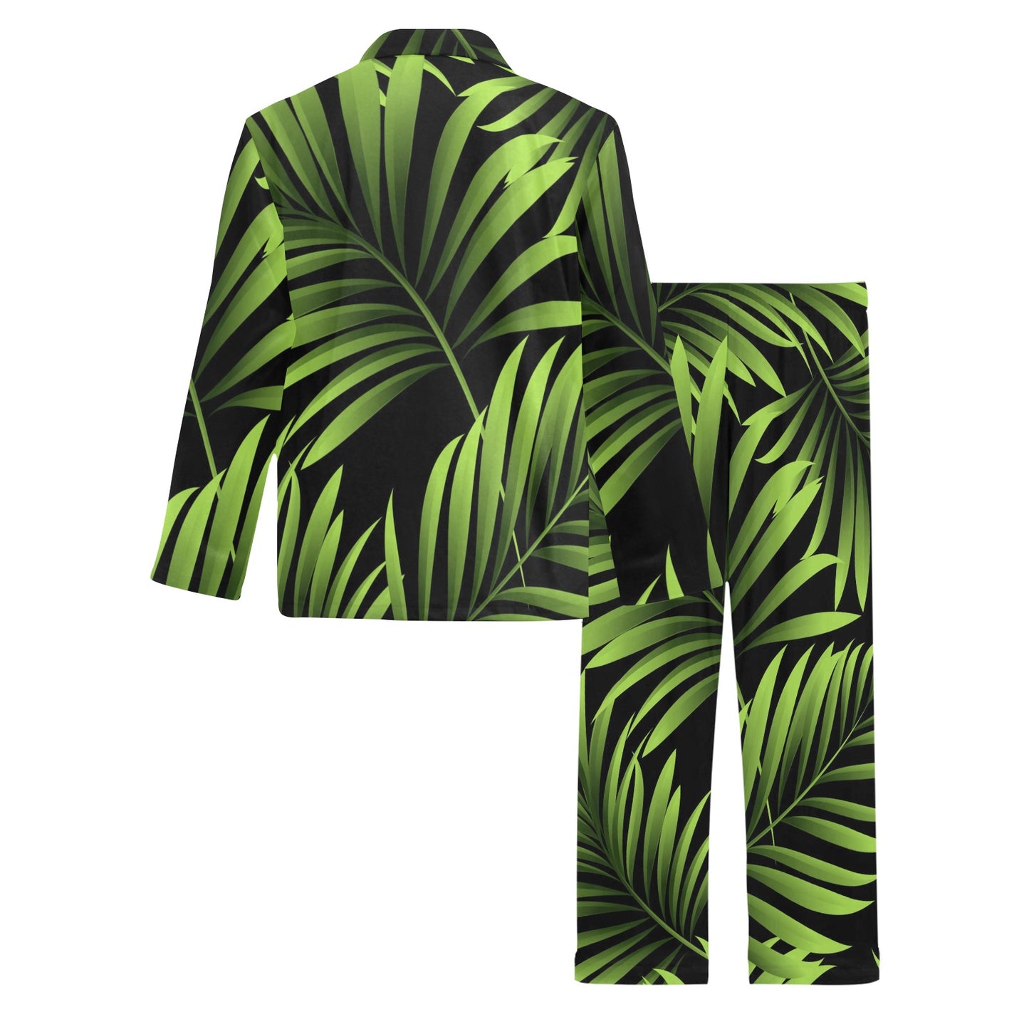 Green Neon Tropical Palm Leaves Men's Long Pajama Set