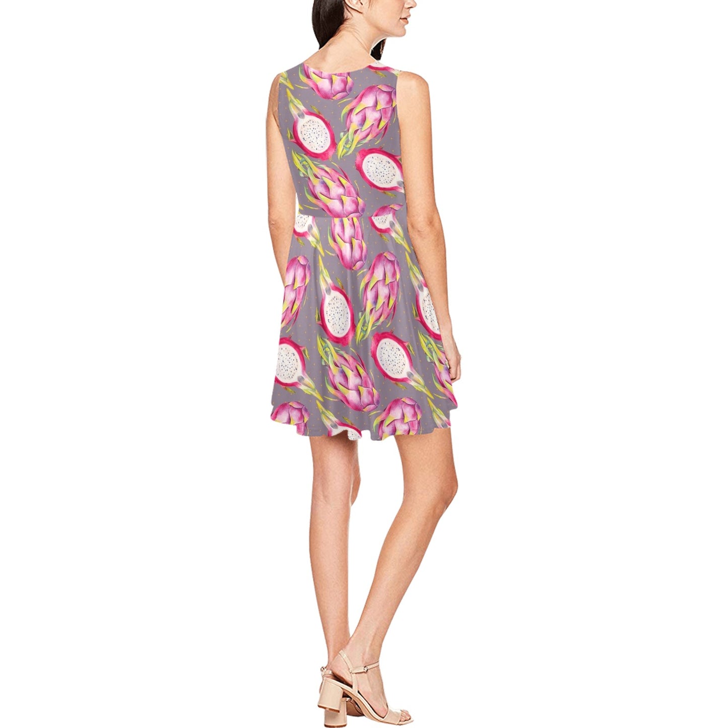 Dragonfruit Pattern Print Design DF03 Sleeveless Dress
