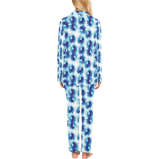 Tie Dye Blue Print Design LKS305 Women's Long Pajama Set