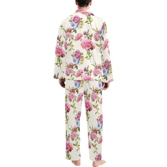Carnations Pattern Print Design CN02 Men's Long Pajama Set
