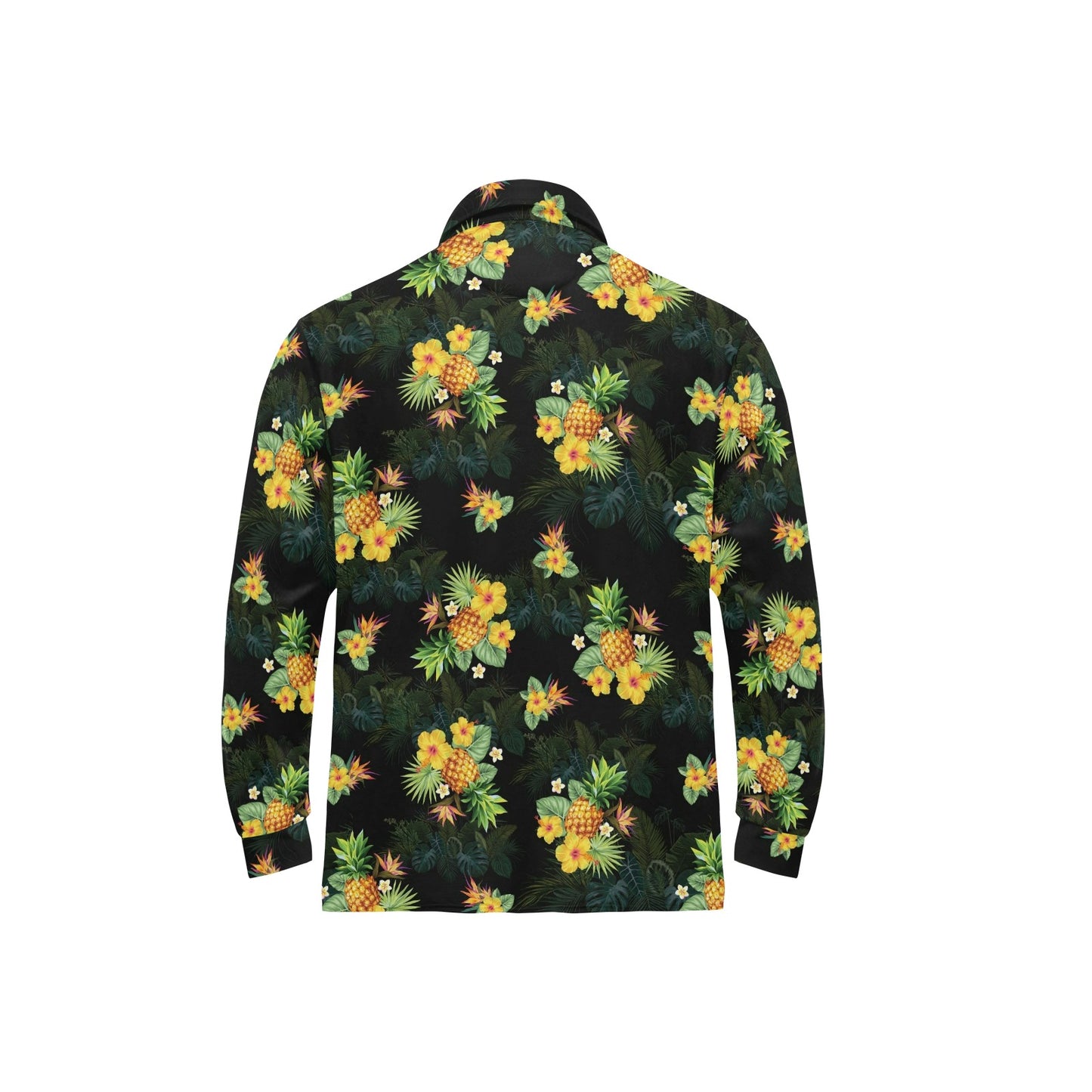 Pineapple Tropical Flower Print Pattern Long Sleeve Polo Shirt For Men's