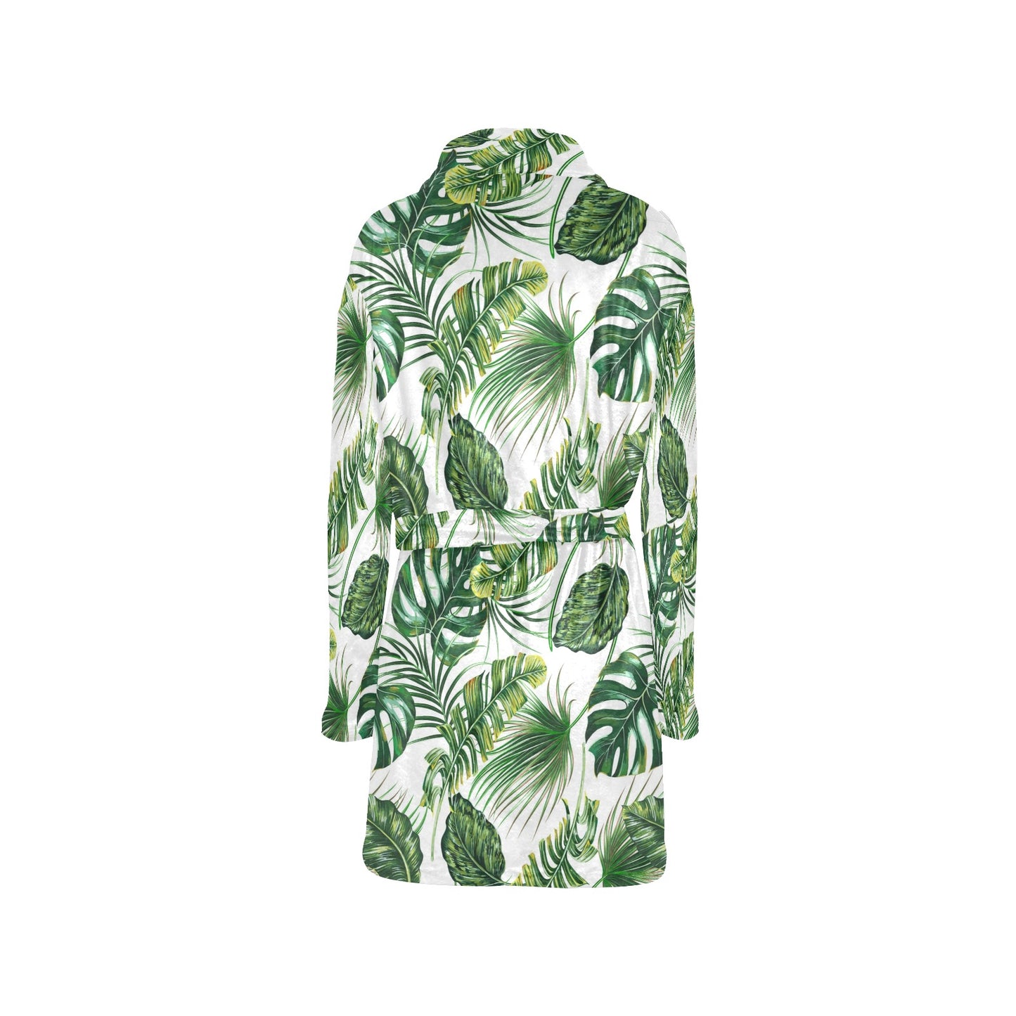 Green Pattern Tropical Palm Leaves Women's Fleece Robe
