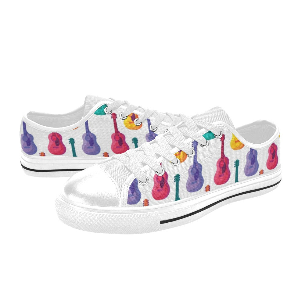 Acoustic Guitar Print Design LKS406 Women's White Low Top Shoes