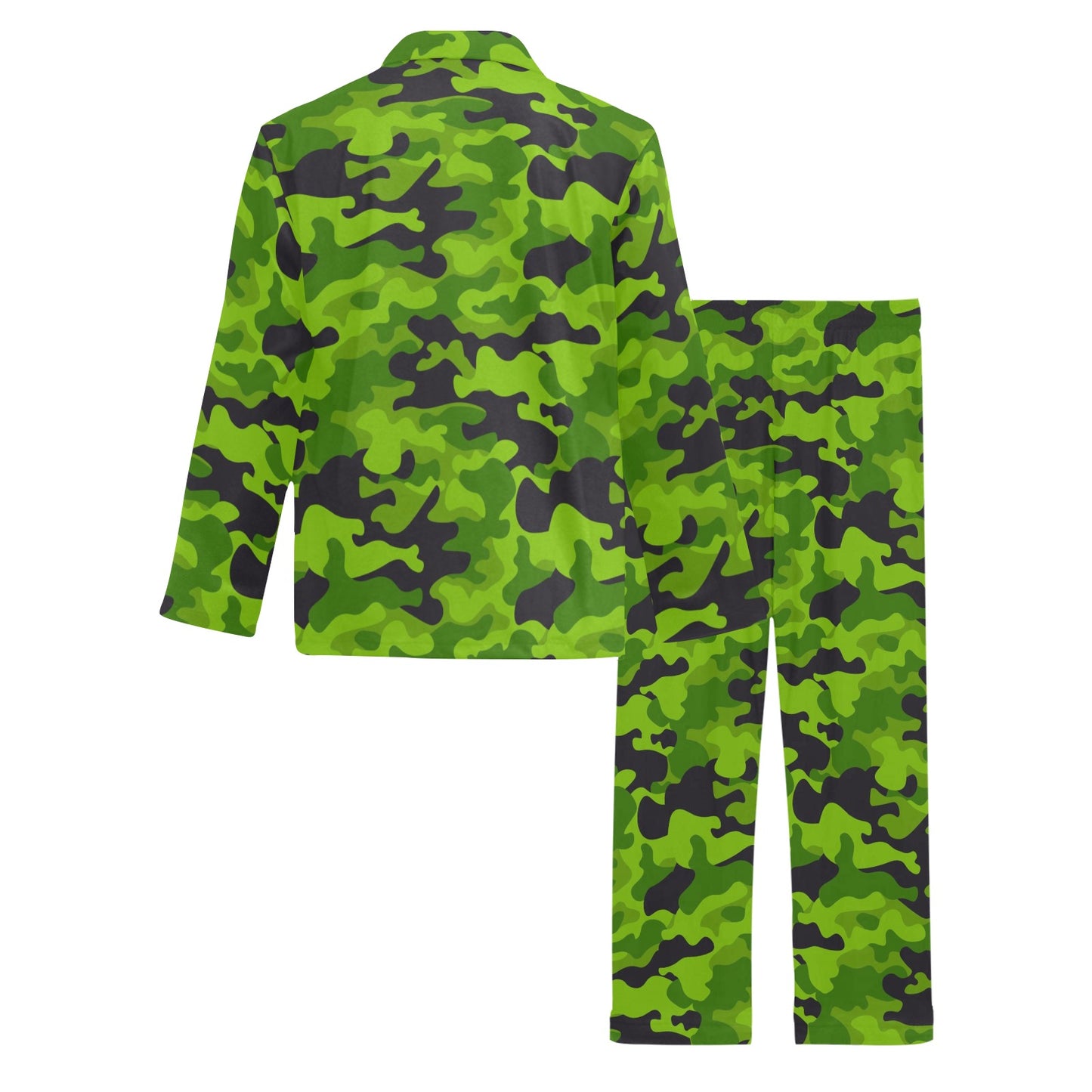 Green Kelly Camo Print Men's Long Pajama Set