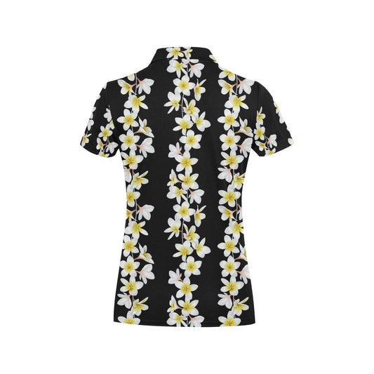 White Plumeria Pattern Print Design PM08 Women's Polo Shirt