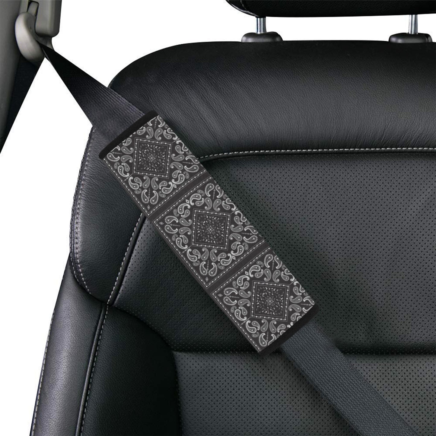 Bandana Black White Print Design LKS302 Car Seat Belt Cover
