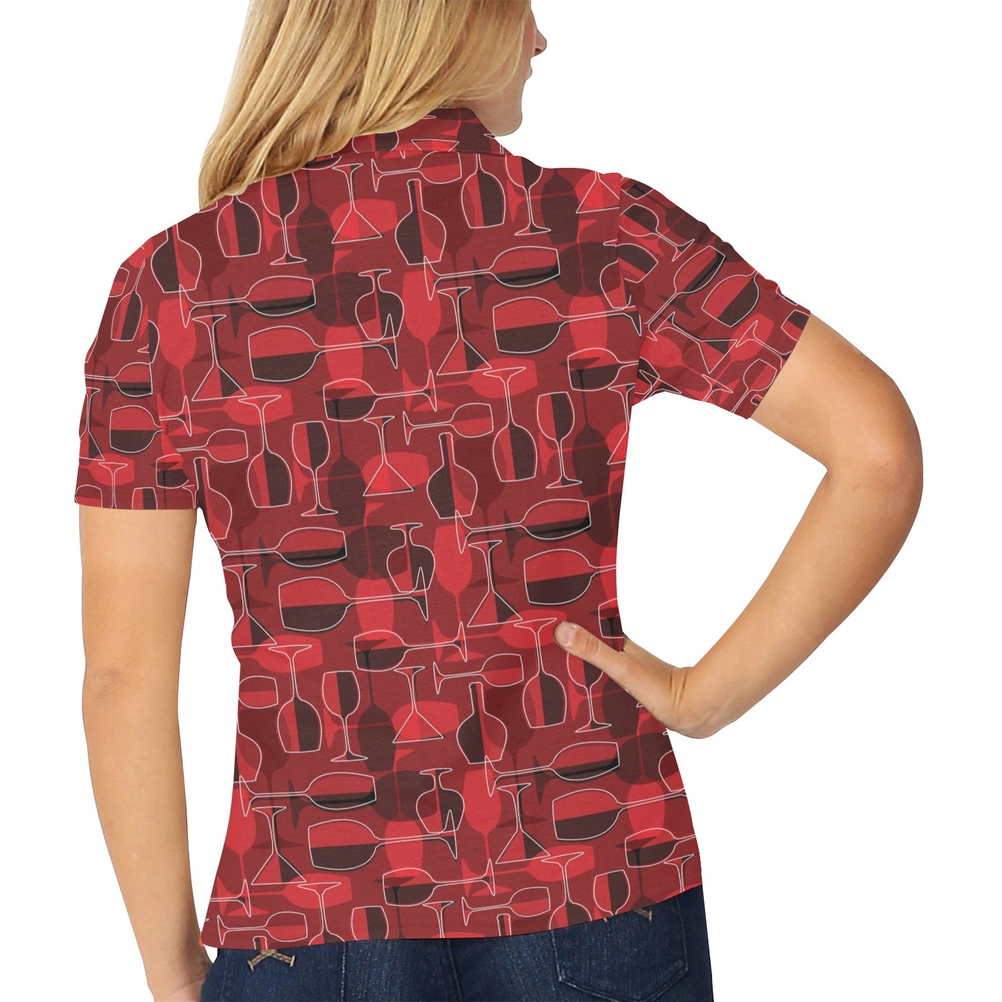 Wine Glass Print Design LKS301 Women's Polo Shirt