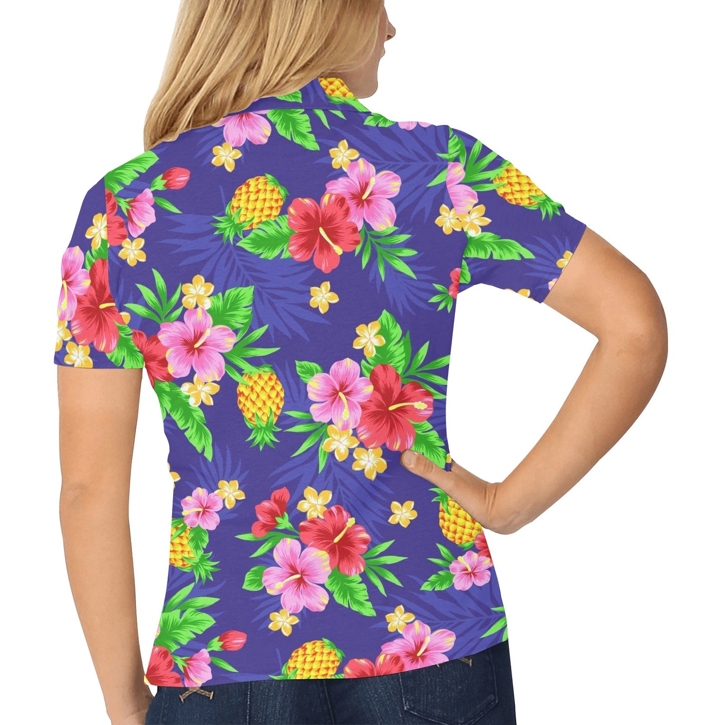 Hawaiian Themed Pattern Print Design H05 Women's Polo Shirt