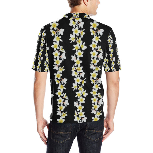 White Plumeria Pattern Print Design PM08 Men Polo Shirt