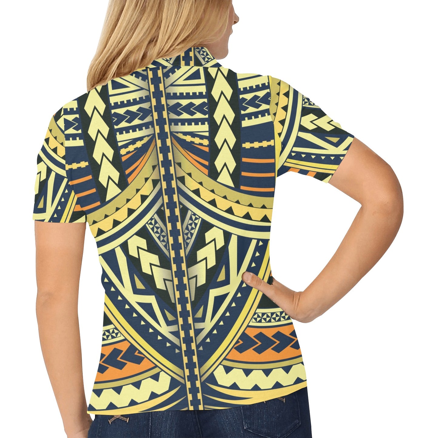 Polynesian Tattoo Print Women's Polo Shirt