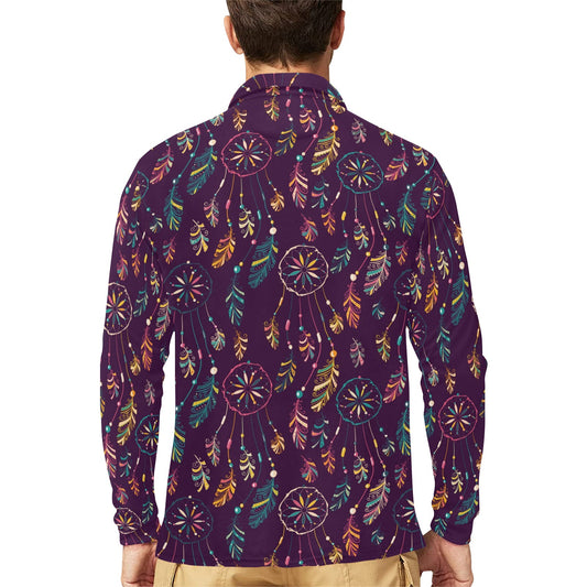 Dream Catcher Boho Design Long Sleeve Polo Shirt For Men's