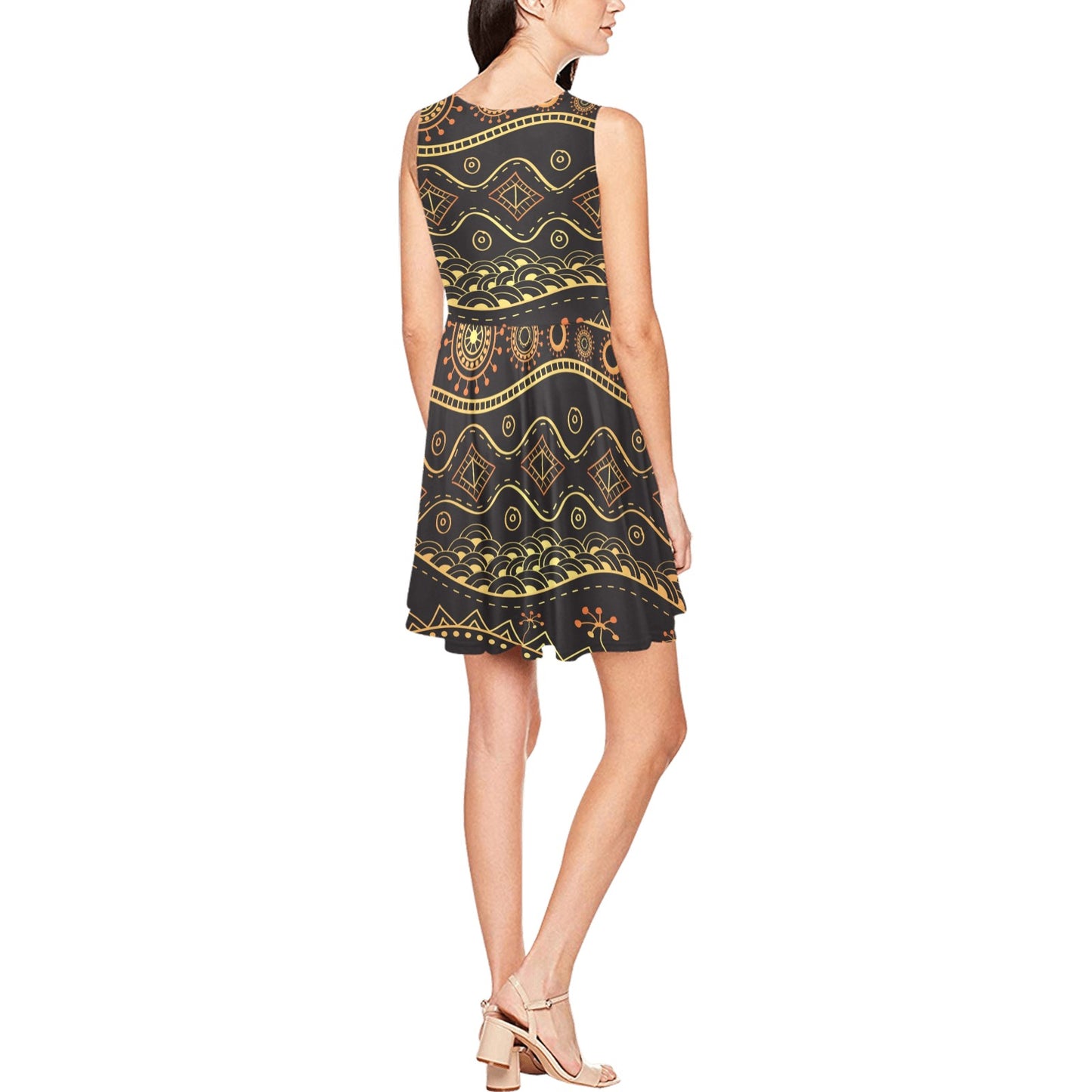 Gold African Design Sleeveless Dress