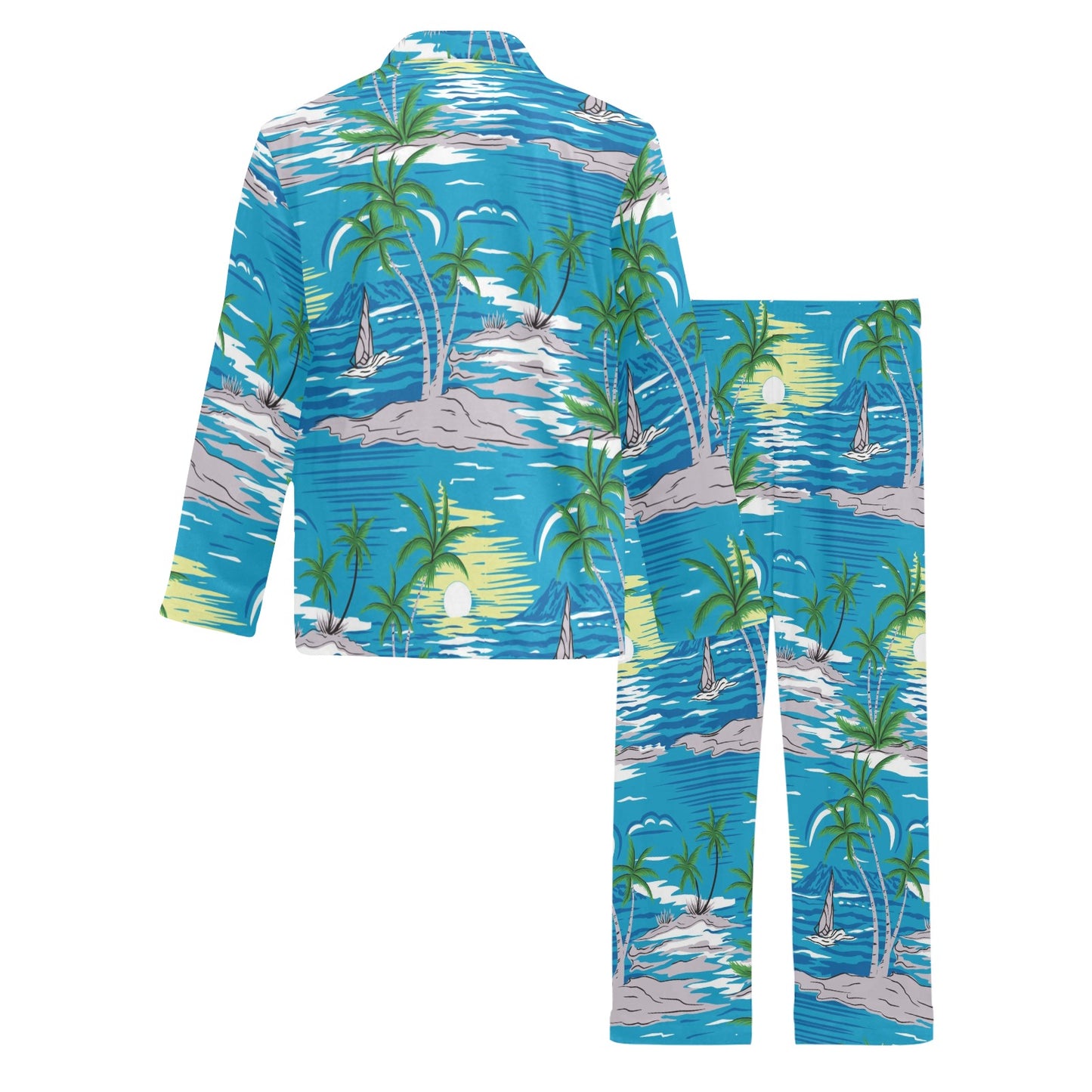 Palm Tree Beach Men's Long Pajama Set