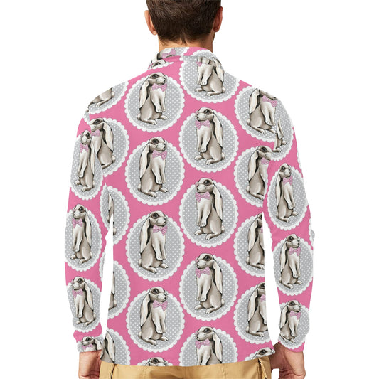 Rabbit Pattern Print Design RB019 Long Sleeve Polo Shirt For Men's