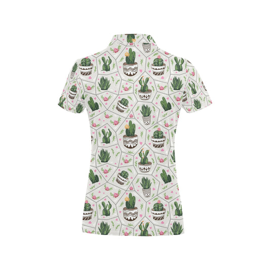 Cactus Pattern Print Design 04 Women's Polo Shirt
