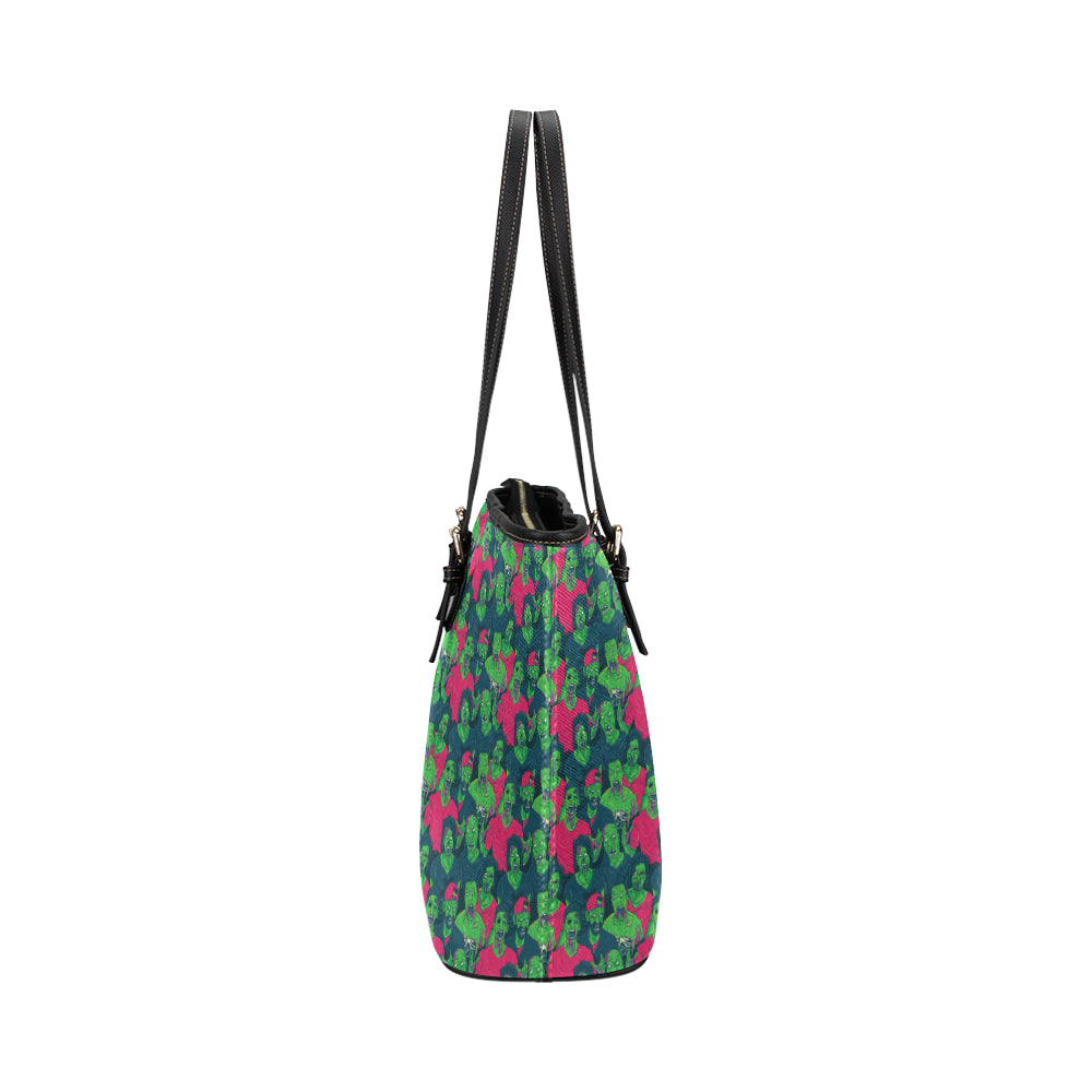 Zombie Themed Design Pattern Print Leather Tote Bag