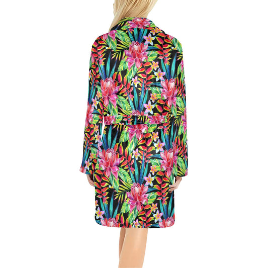 Heliconia Pattern Print Design HL02 Women's Fleece Robe