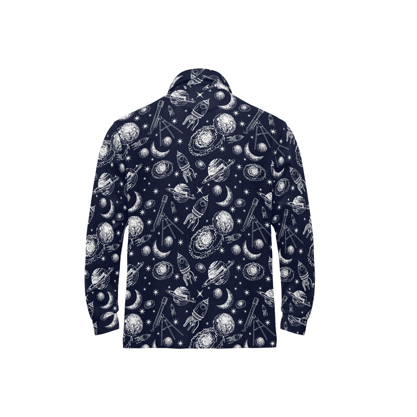 Space Rocket Print Design LKS301 Long Sleeve Polo Shirt For Men's