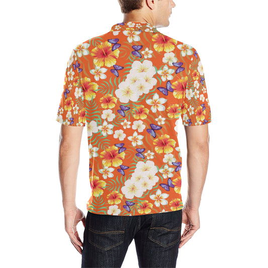 Tropical Flower Pattern Print Design TF027 Men Polo Shirt