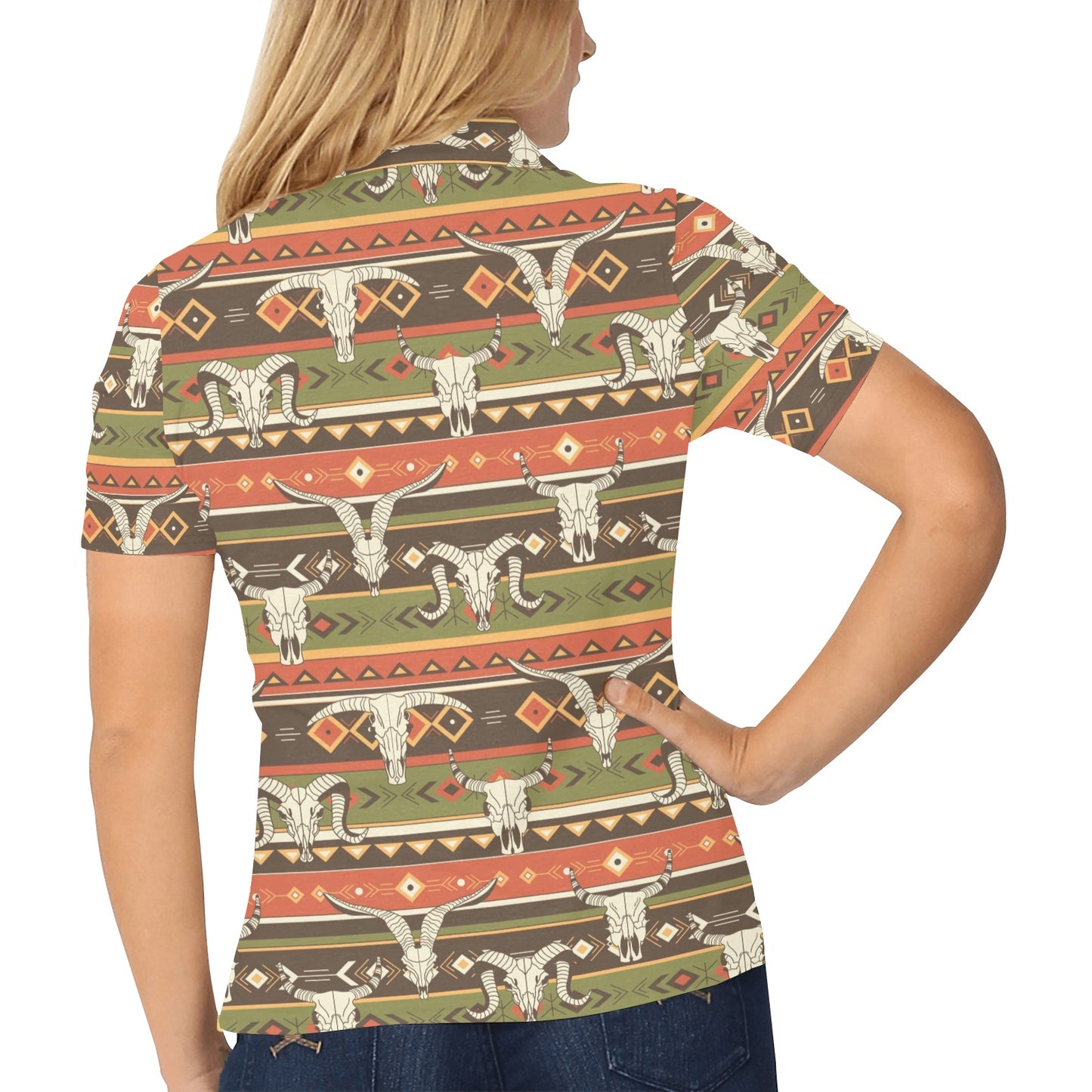 American indian Skull Animal Women's Polo Shirt