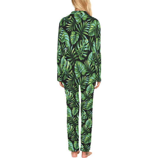 Palm Leaves Pattern Print Design PL013 Women's Long Pajama Set