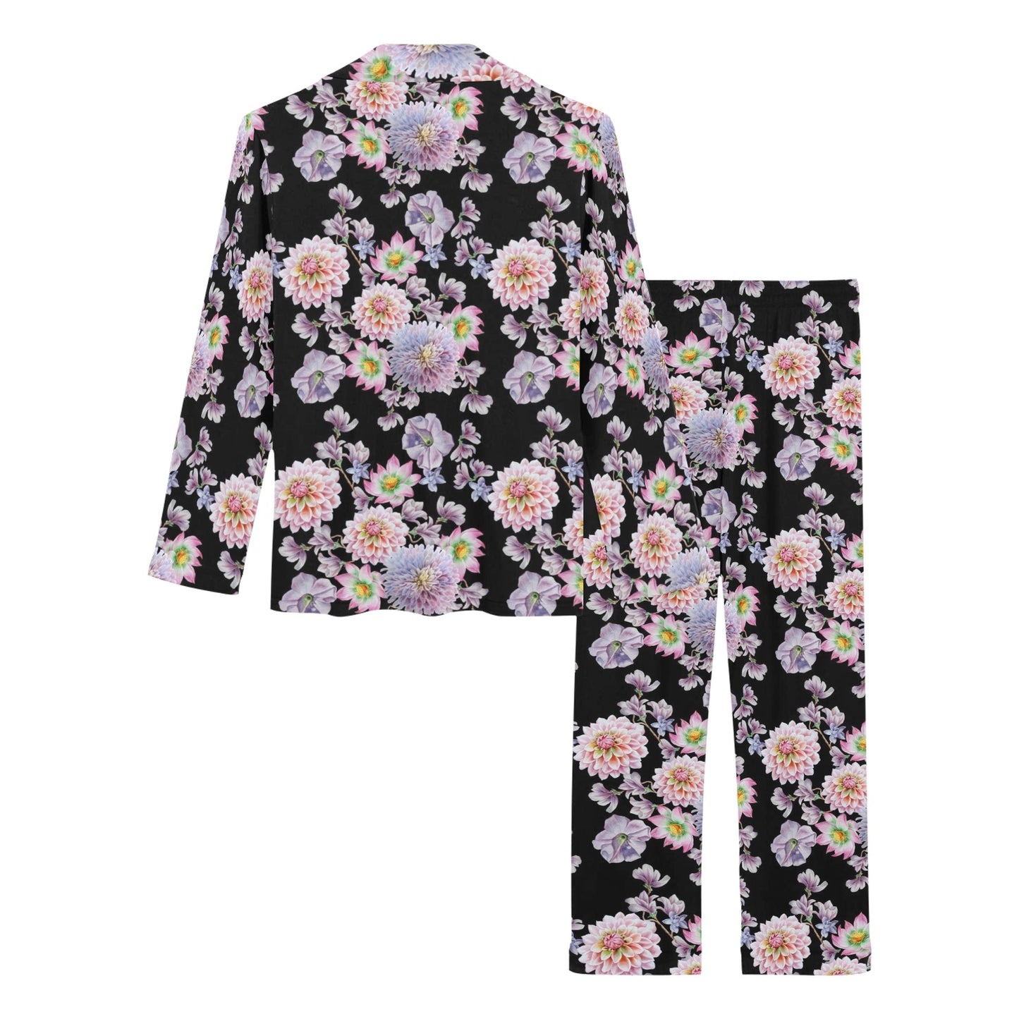 Dahlia Pattern Print Design DH012 Women's Long Pajama Set