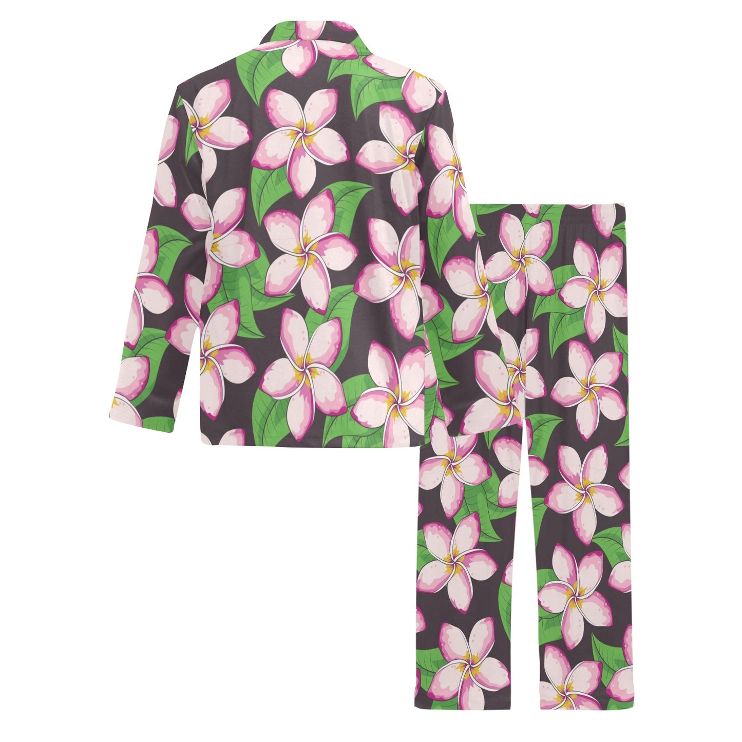 Pink Plumeria Pattern Print Design PM019 Men's Long Pajama Set