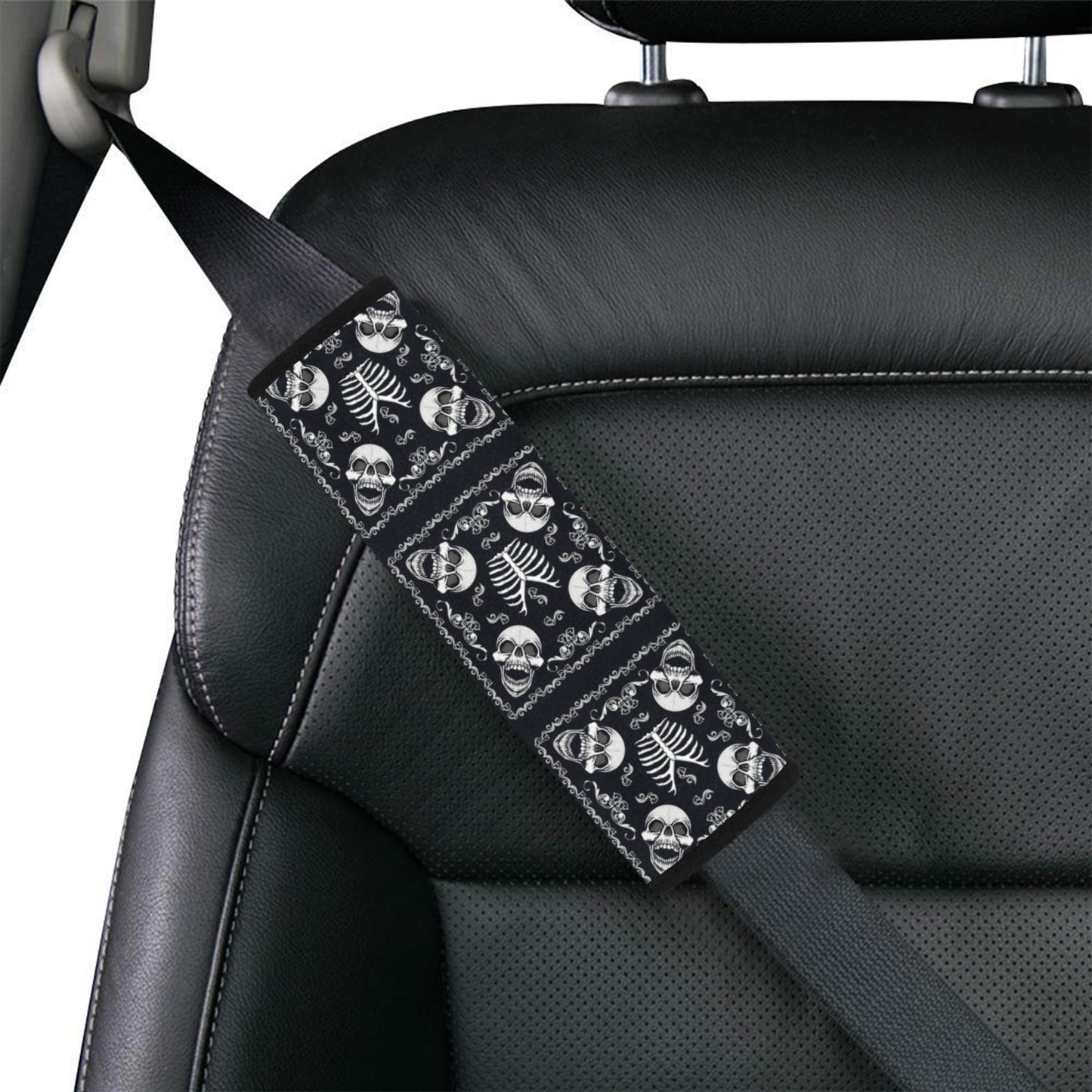 Bandana Skull Black White Print Design LKS306 Car Seat Belt Cover