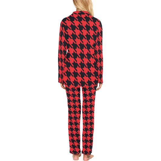 Houndstooth Red Pattern Print Design 03 Women's Long Pajama Set