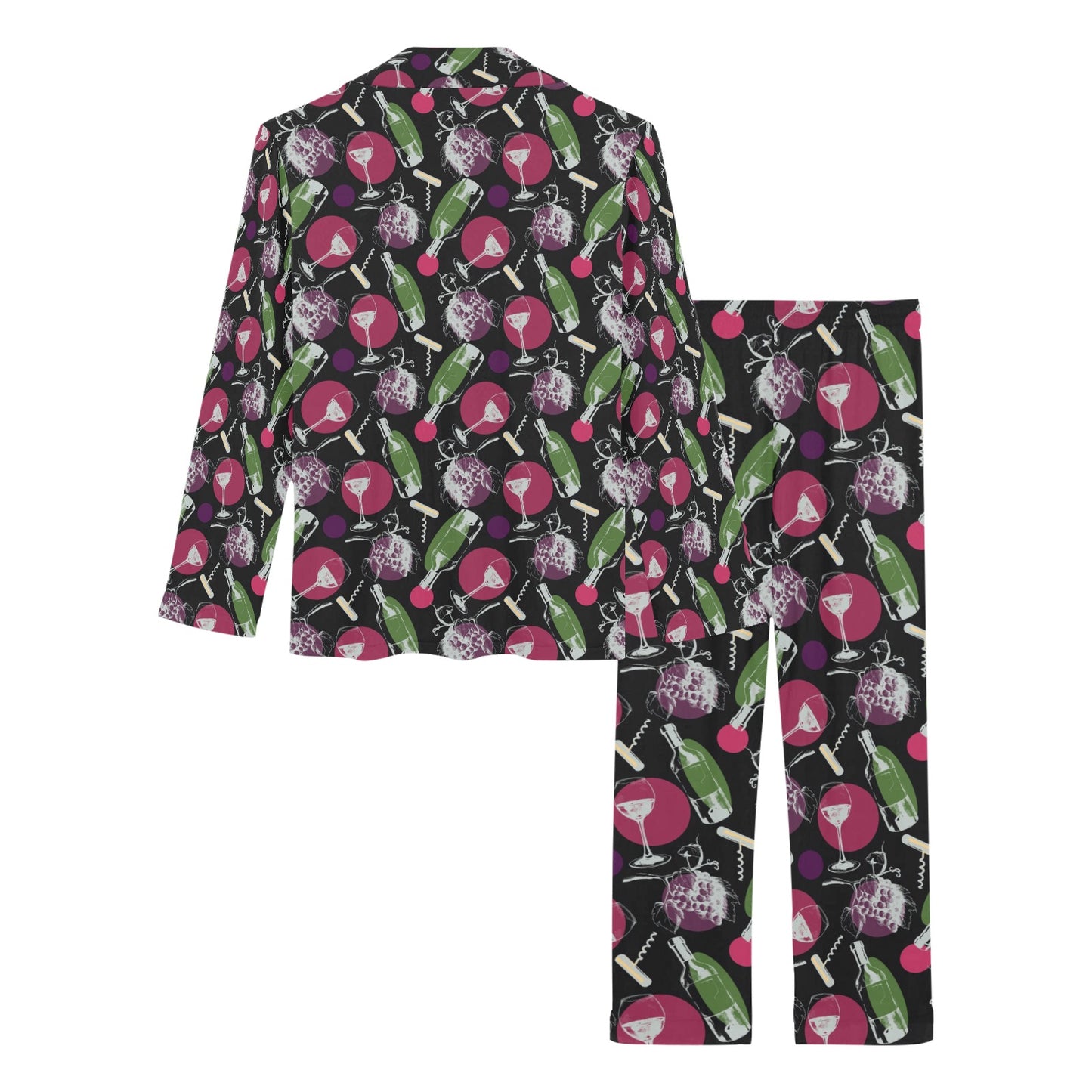 Wine Print Design LKS307 Women's Long Pajama Set