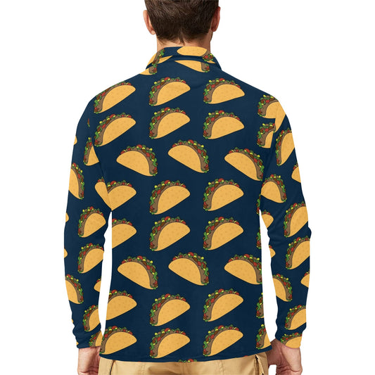 Taco Pattern Print Design TC04 Long Sleeve Polo Shirt For Men's