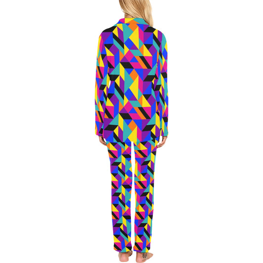 90s Colorful Pattern Print Design 1 Women's Long Pajama Set