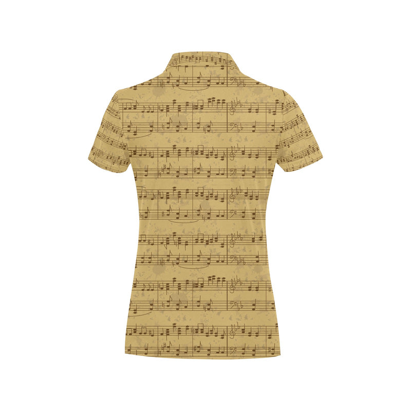 Music Note Vintage Themed Print Women's Polo Shirt