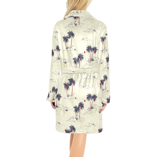 Palm Tree Pattern Print Design PT08 Women's Fleece Robe